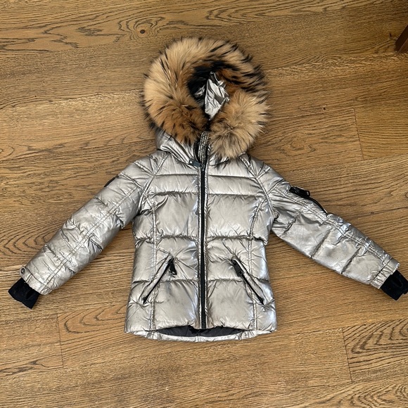 SAM Kids Silver Puffer Jacket with Fur Hood